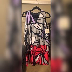 Ellen Tracy Multicolored V-Neck Dress